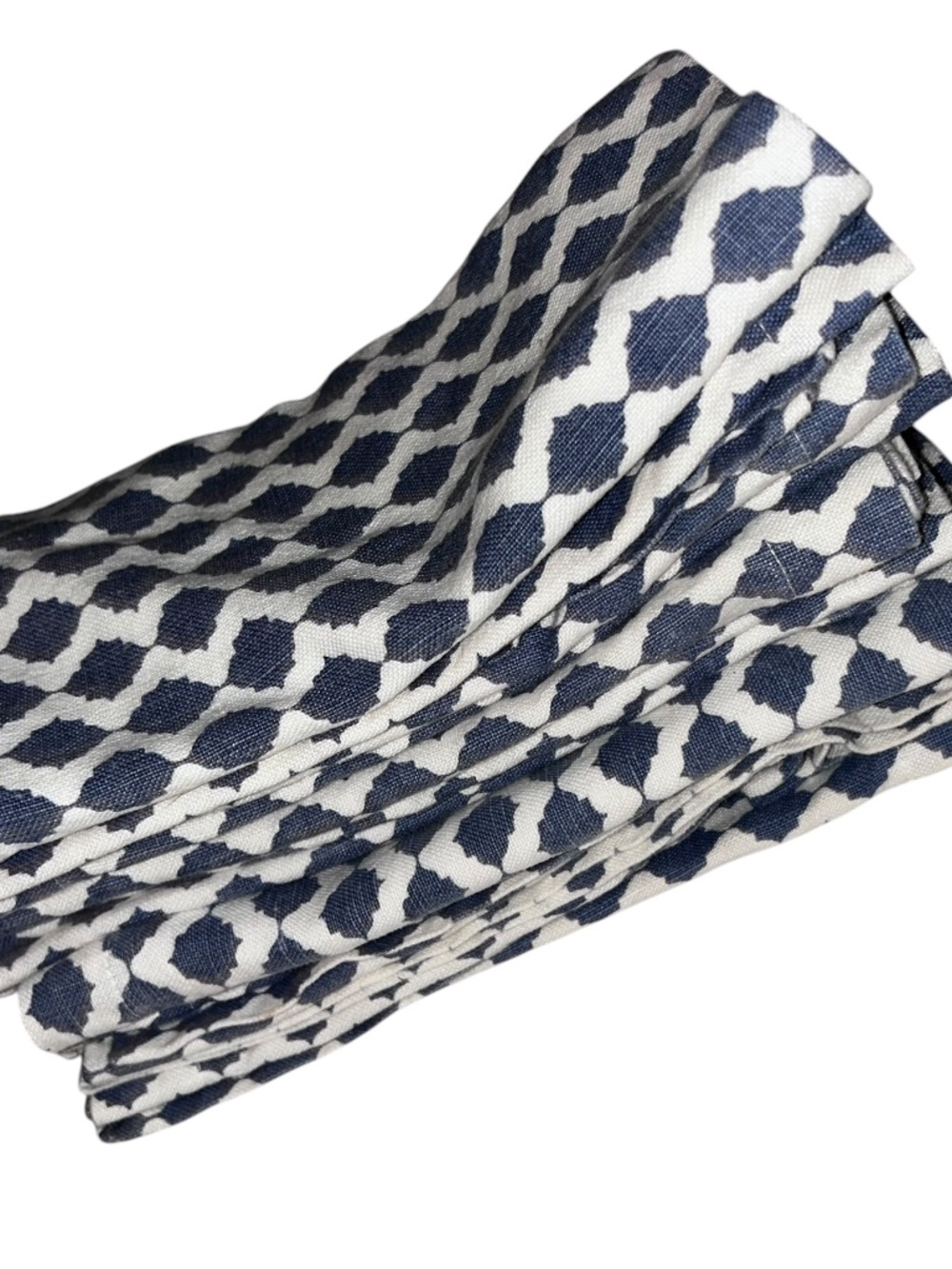 Pehr Chambray Blue Indian block print set 12 cotton napkins - Picture 3 of 4